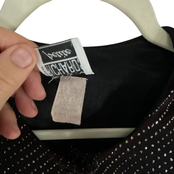 R&M Richards Vintage 1980 Petite Black Sequined Embellished Cardigan Jacket 12P - Picture 8 of 9